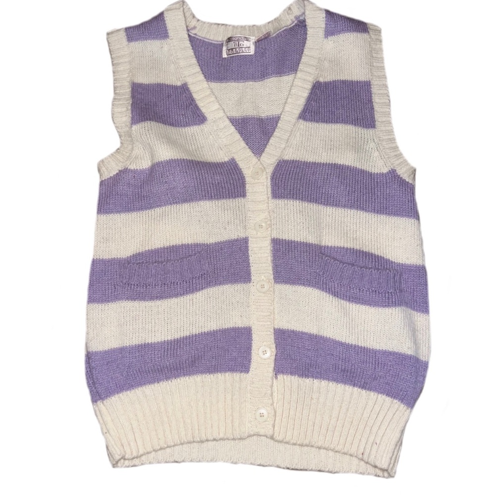 Vintage purple and white striped button up sweater vest